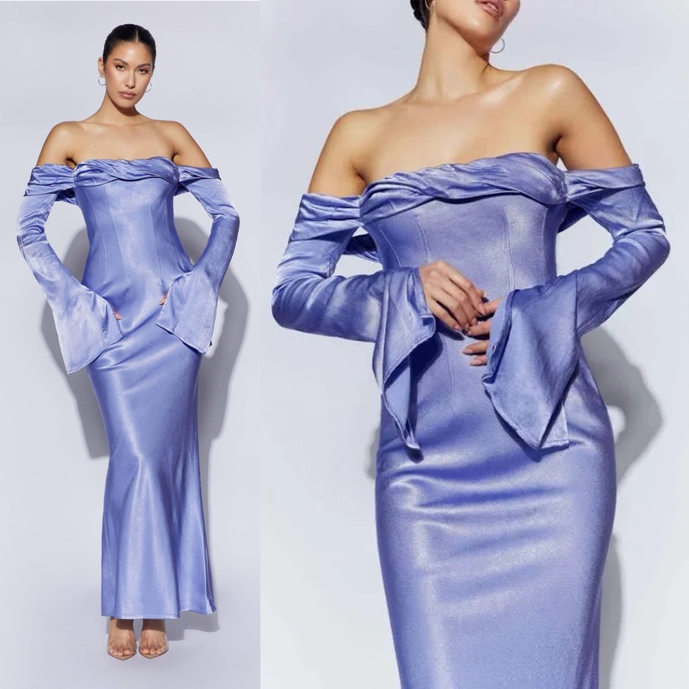 NWT Meshki GISELLE Off Shoulder Cowl Neck Maxi Dress Lavender